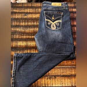 Seven7  Dark Wash Bootcut Jeans with Embroidered/Button Pocket
